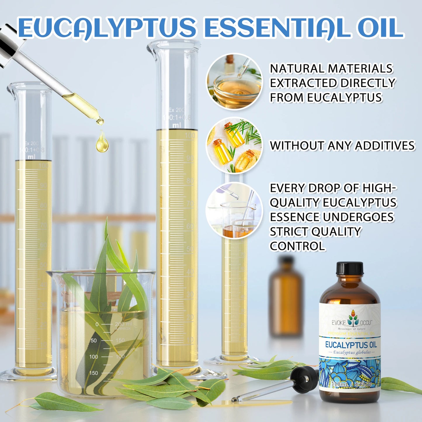 EVOKE OCCU 118ML/4 Fl.Oz. Essential Oils, Premium Eucalyptus Plant Oil for Diffuser, Purifier, Skin, Spa, Candle Soap Making,