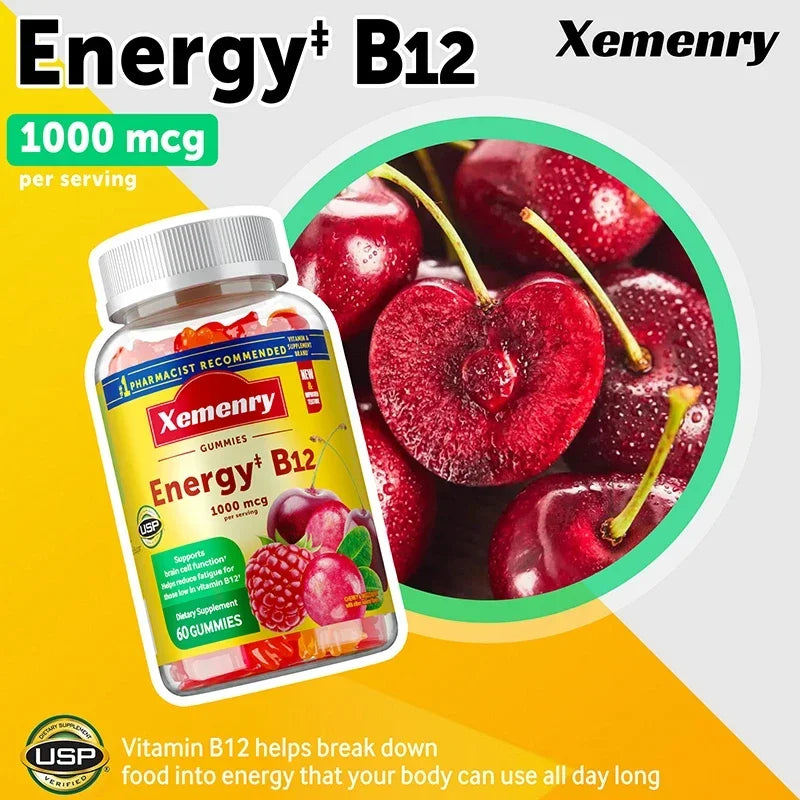 Vitamin B12 Gummies - It Helps Maintain Energy, Boosts Metabolism, and Supports Bones and The Immune System