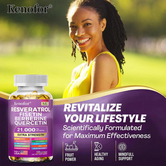 Resveratrol Supplement with Nad+, Berberine - 21000 Mg - Non-GMO and Gluten Free, 30/60/120 Capsules, Anti-Aging, Antioxidant