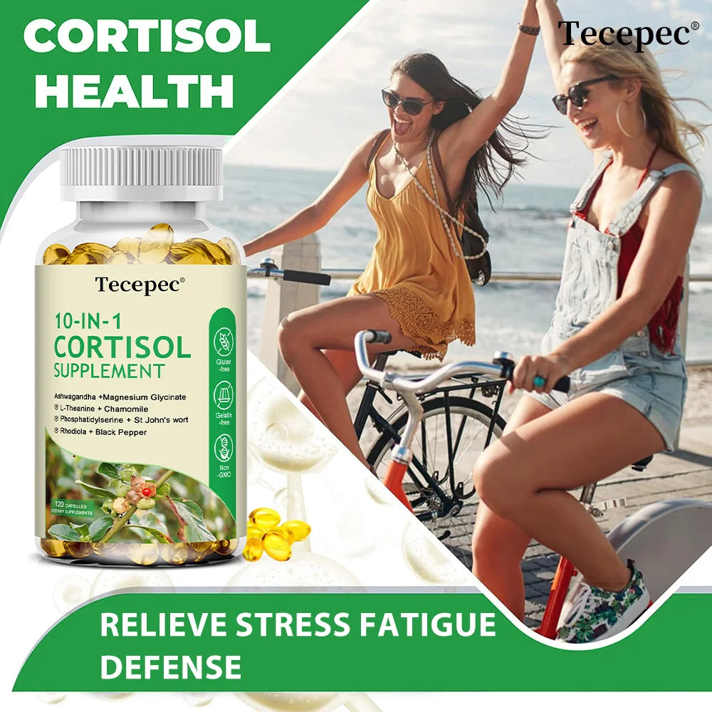 Cortisol Supplements, 10-in-1 Cortisol Detox with Ashwagandha, Magnesium, Black Pepper, Balanced Cortisol Levels, 120 Capsules