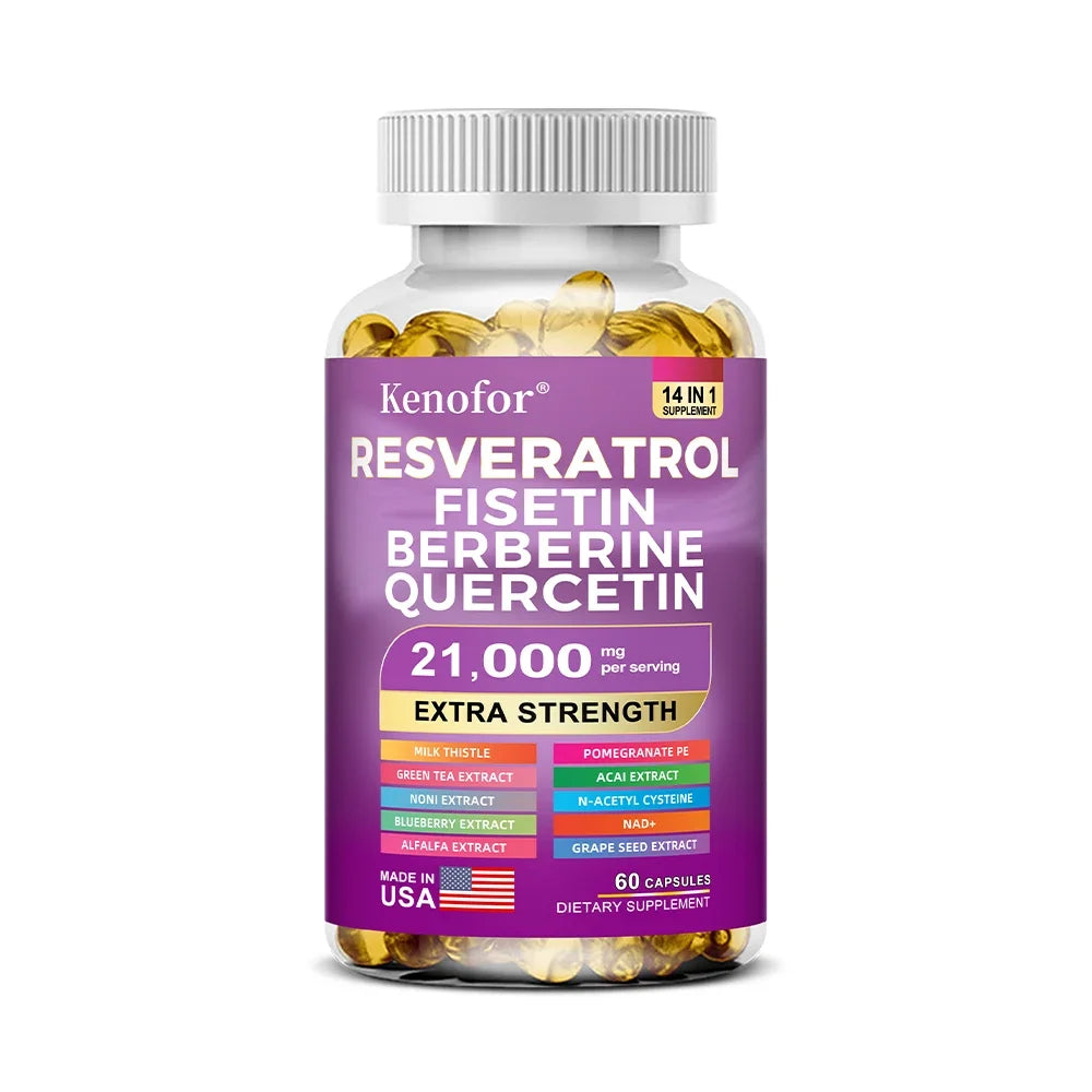 Resveratrol Supplement with Nad+, Berberine - 21000 Mg - Non-GMO and Gluten Free, 30/60/120 Capsules, Anti-Aging, Antioxidant