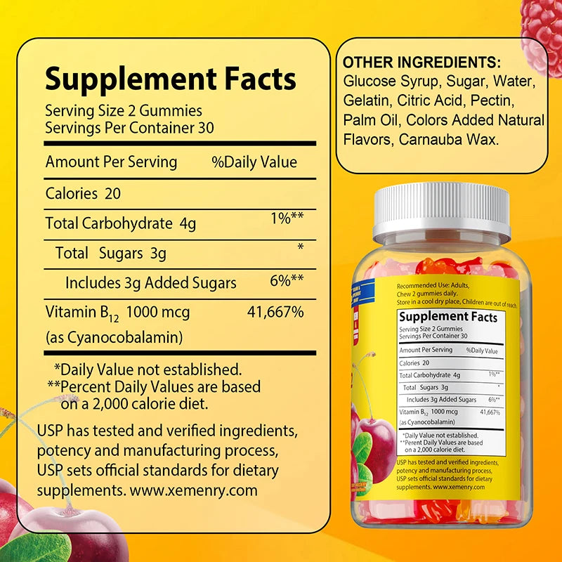 Vitamin B12 Gummies - It Helps Maintain Energy, Boosts Metabolism, and Supports Bones and The Immune System