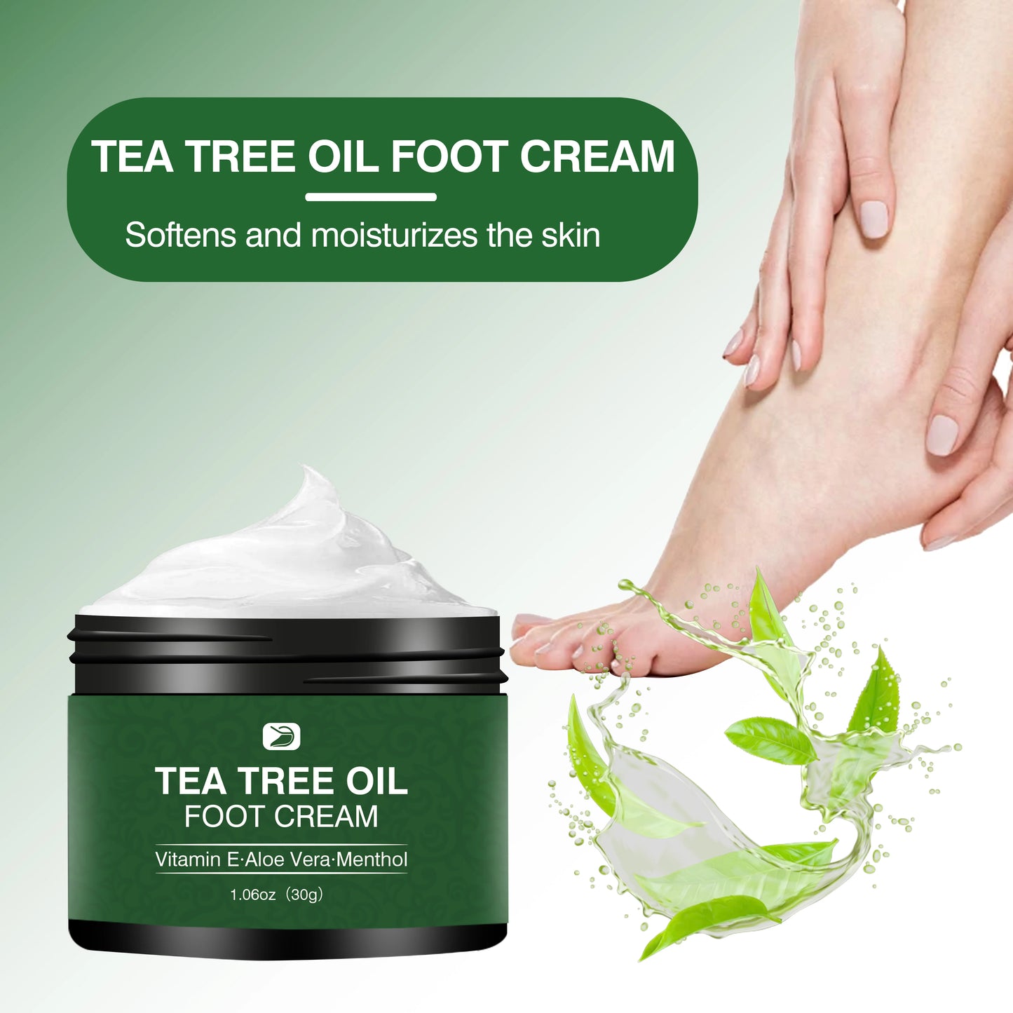Tea Tree Foot Cream - Alcohol-Free & Hypoallergenic, Softens Rough Cracked Feet, Deep Moisture for All Skin Tones