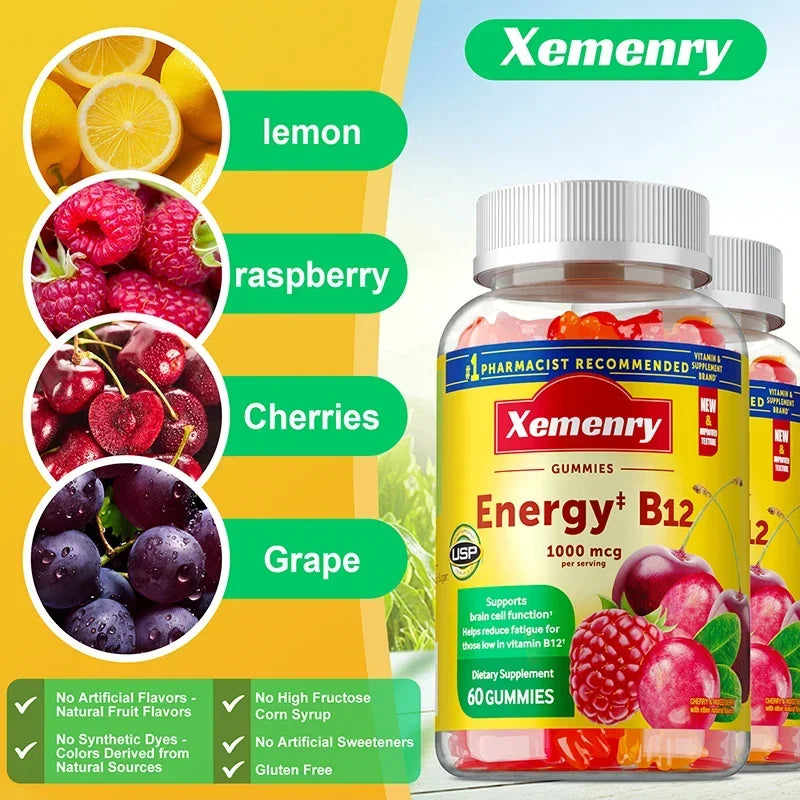 Vitamin B12 Gummies - It Helps Maintain Energy, Boosts Metabolism, and Supports Bones and The Immune System