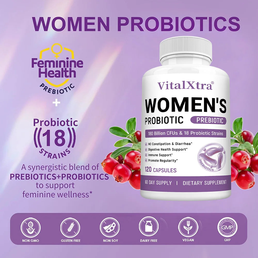 Women's Daily Probiotics, Containing Prebiotics, 180 Billion CFU, Promotes Digestive Health and Strengthens The Immune System