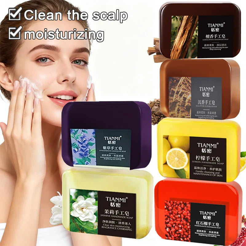 6PCS Fruit & Flower Scented Handmade Soap (Lemon, Jasmine, Sandalwood, and 3 Other Fragrances) – Gentle Facial Cleansing