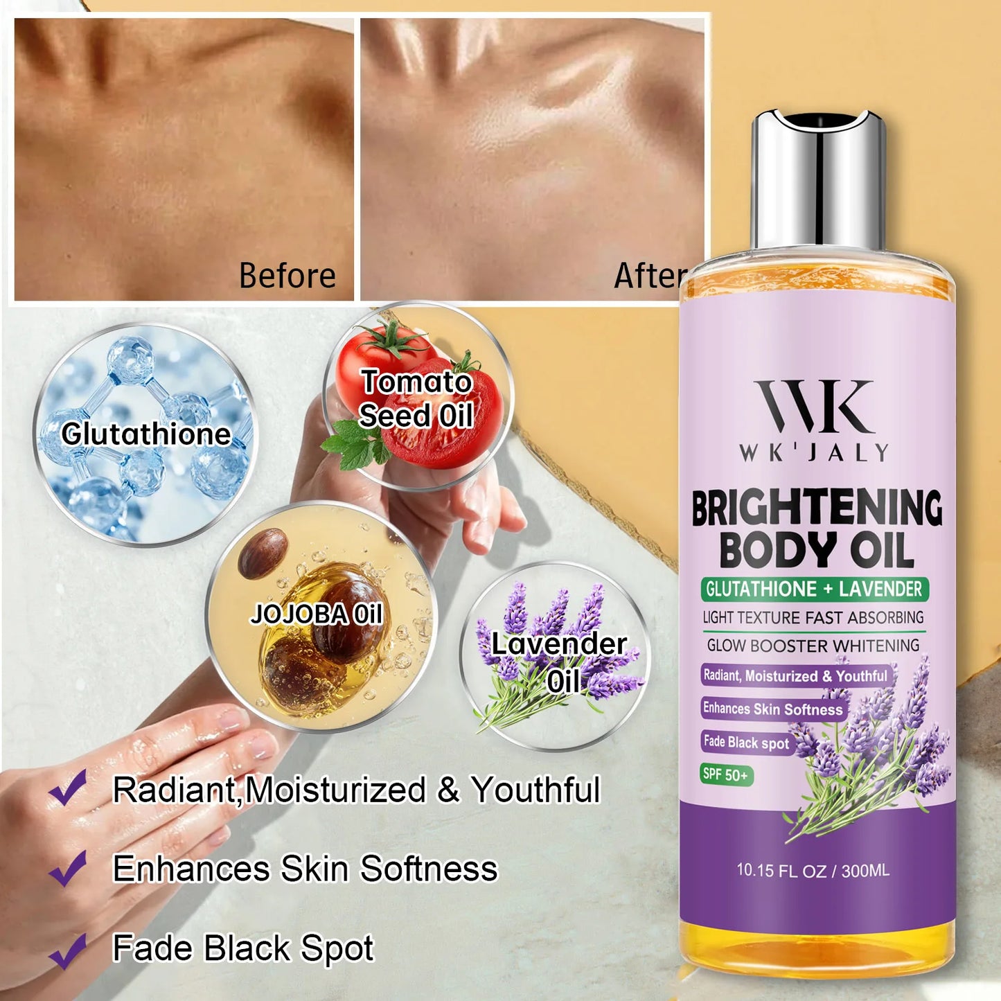 WK JALY Whitening Essential Body Oil Series, Clean Skin, Moisturizing, Nourishing, Remove Acne, Black Spots, for All Skin Types