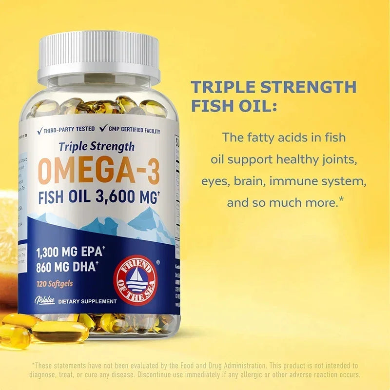 Omega 3 Fish Oil Supplement Omega-3, EPA and DHA, Relieve Brain and Joint Fatigue, Support Bone and Heart Health - 120 Capsules