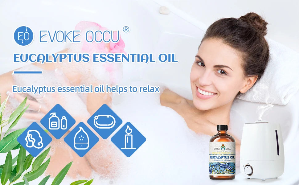 EVOKE OCCU 118ML/4 Fl.Oz. Essential Oils, Premium Eucalyptus Plant Oil for Diffuser, Purifier, Skin, Spa, Candle Soap Making,