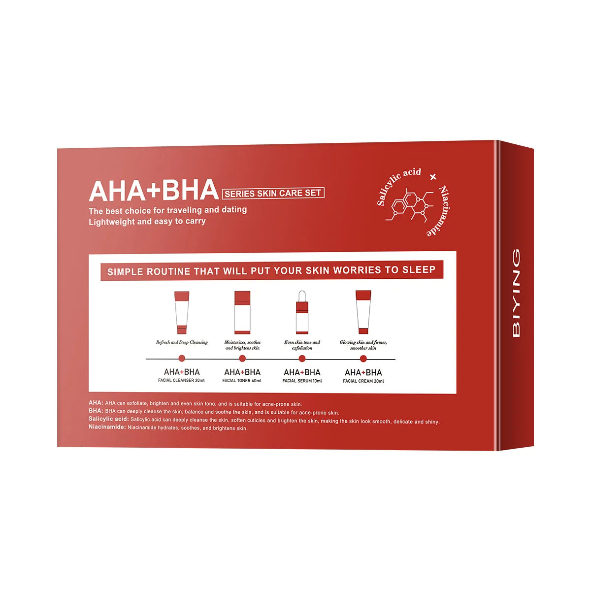 AHA+BHA Series Skin Facial Cleanser Cream Serum Toner Moisturiser Hydrating Toner Serum Cream Foam Facial Skin Care Set