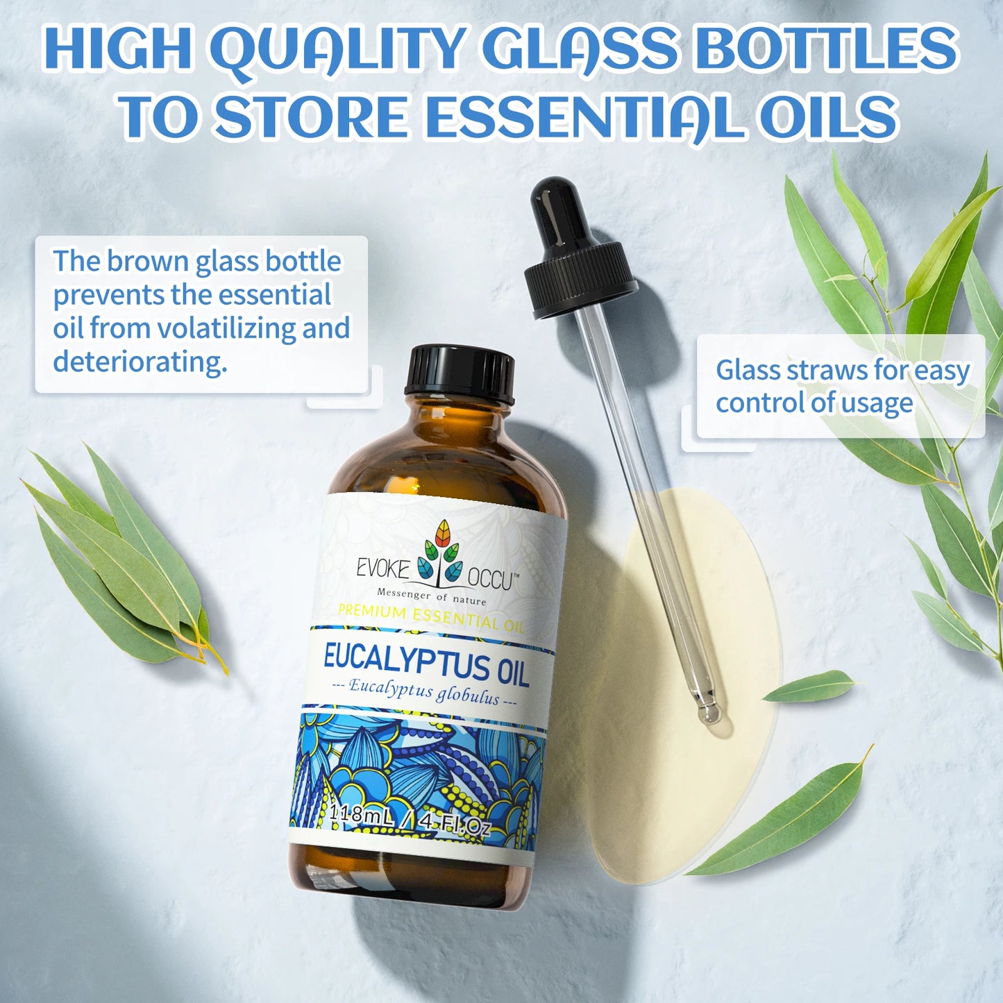 EVOKE OCCU 118ML/4 Fl.Oz. Essential Oils, Premium Eucalyptus Plant Oil for Diffuser, Purifier, Skin, Spa, Candle Soap Making,