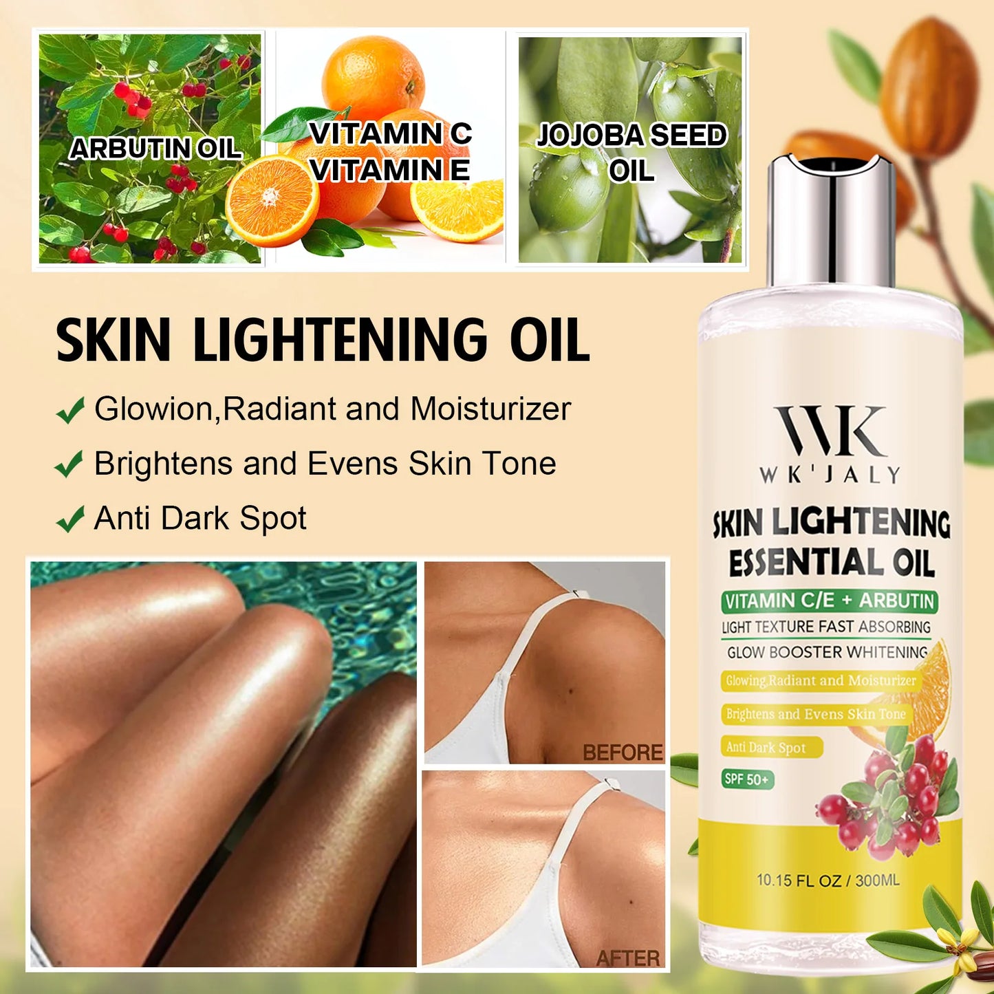 WK JALY Whitening Essential Body Oil Series, Clean Skin, Moisturizing, Nourishing, Remove Acne, Black Spots, for All Skin Types