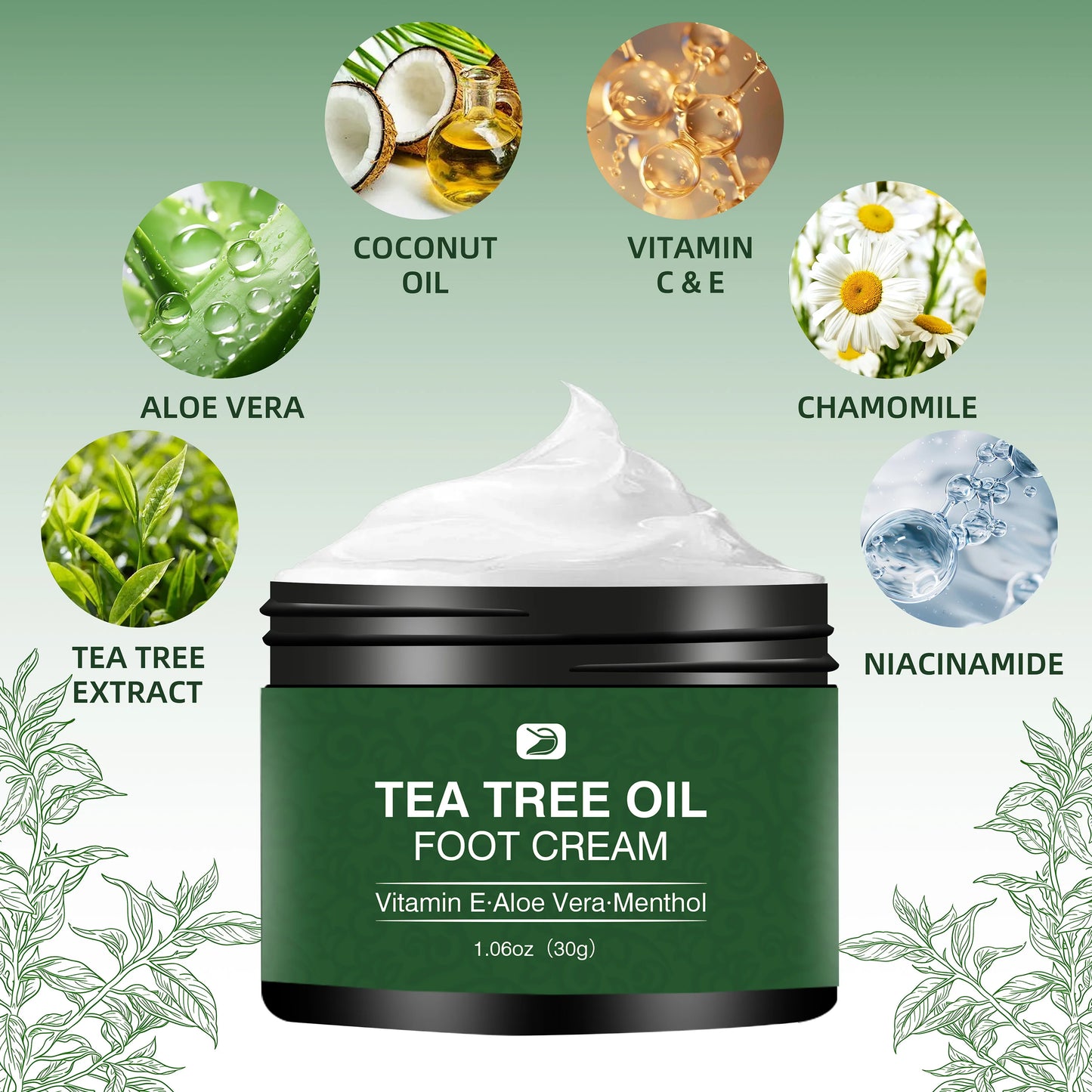 Tea Tree Foot Cream - Alcohol-Free & Hypoallergenic, Softens Rough Cracked Feet, Deep Moisture for All Skin Tones