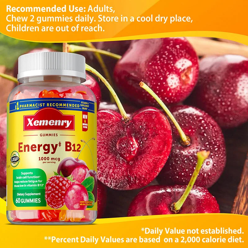 Vitamin B12 Gummies - It Helps Maintain Energy, Boosts Metabolism, and Supports Bones and The Immune System