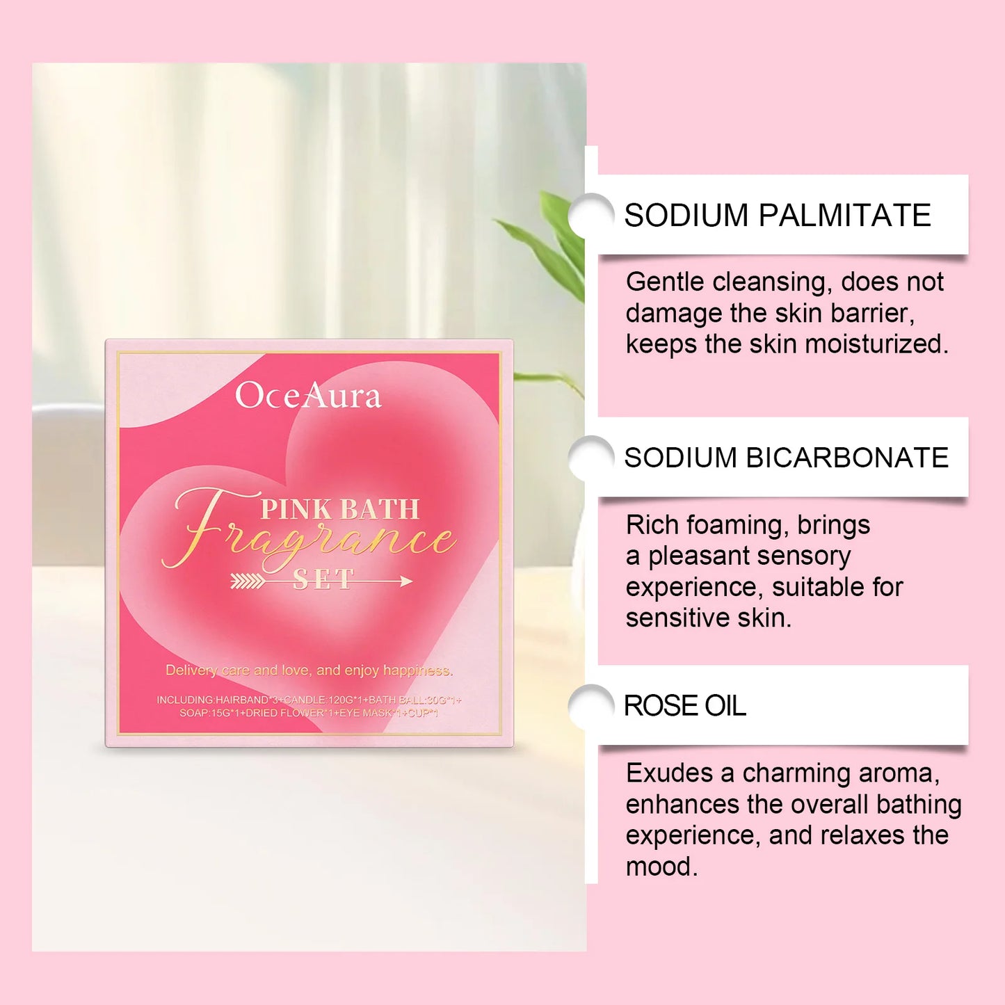 9 Piece Pink Bath Fragrance Set Contains Bath Bombs Hair Band Cup Scented Candle Etc Clean Body Relaxing Bath Kit for Woman Gift