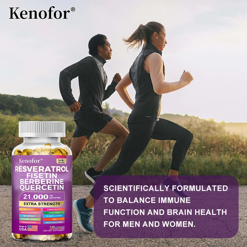 Resveratrol Supplement with Nad+, Berberine - 21000 Mg - Non-GMO and Gluten Free, 30/60/120 Capsules, Anti-Aging, Antioxidant