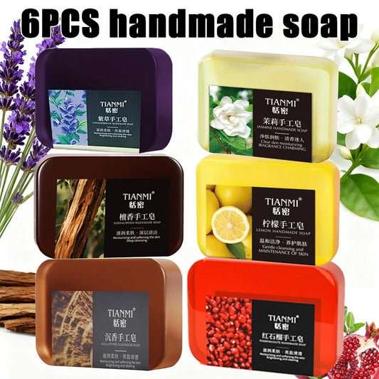 6PCS Fruit & Flower Scented Handmade Soap (Lemon, Jasmine, Sandalwood, and 3 Other Fragrances) – Gentle Facial Cleansing