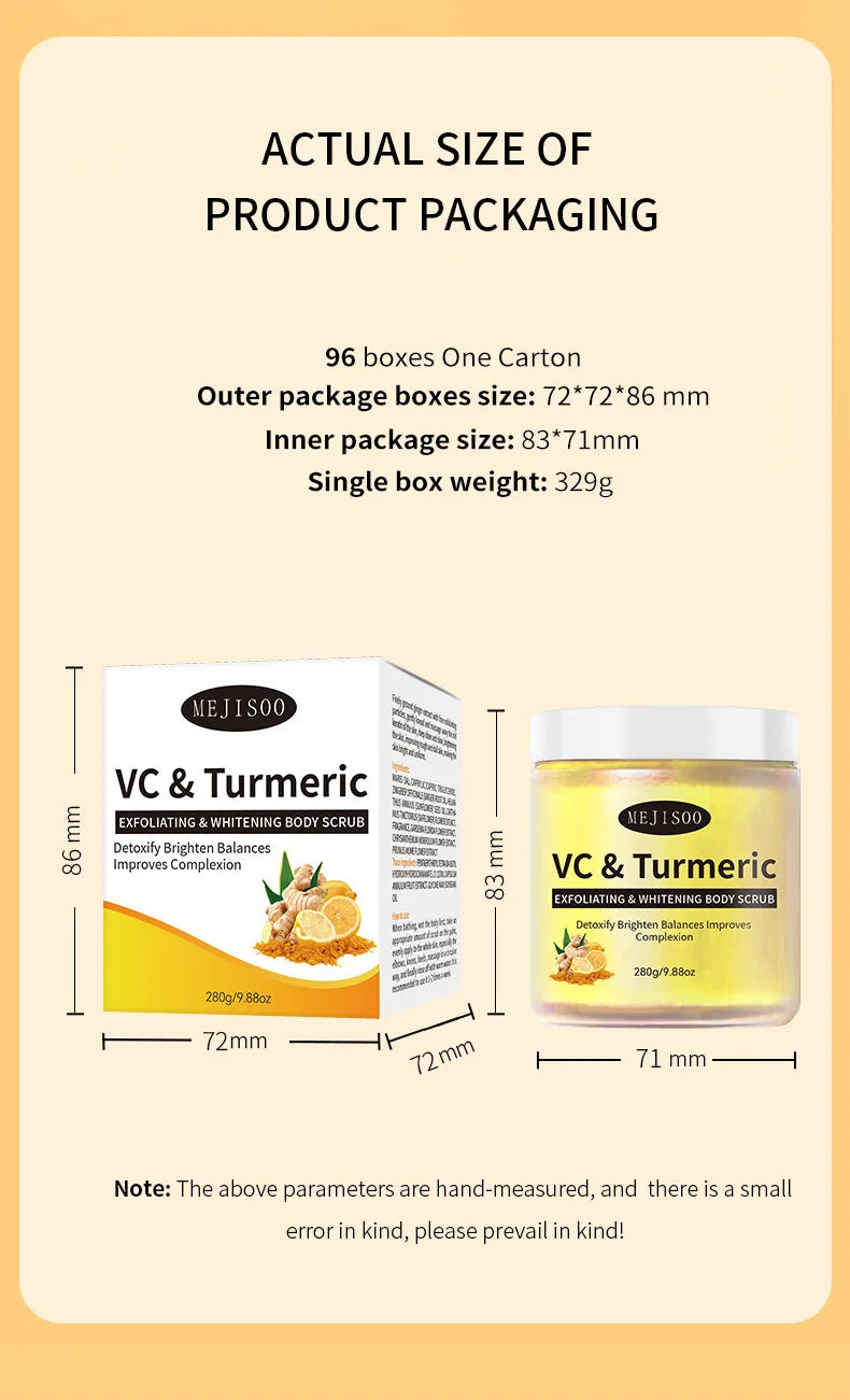 VC & Turmeric Exfoliating Body Scrub Whitening Brightening Remove Dead Skin Nourish Smooth Body Cleanser Skin Care