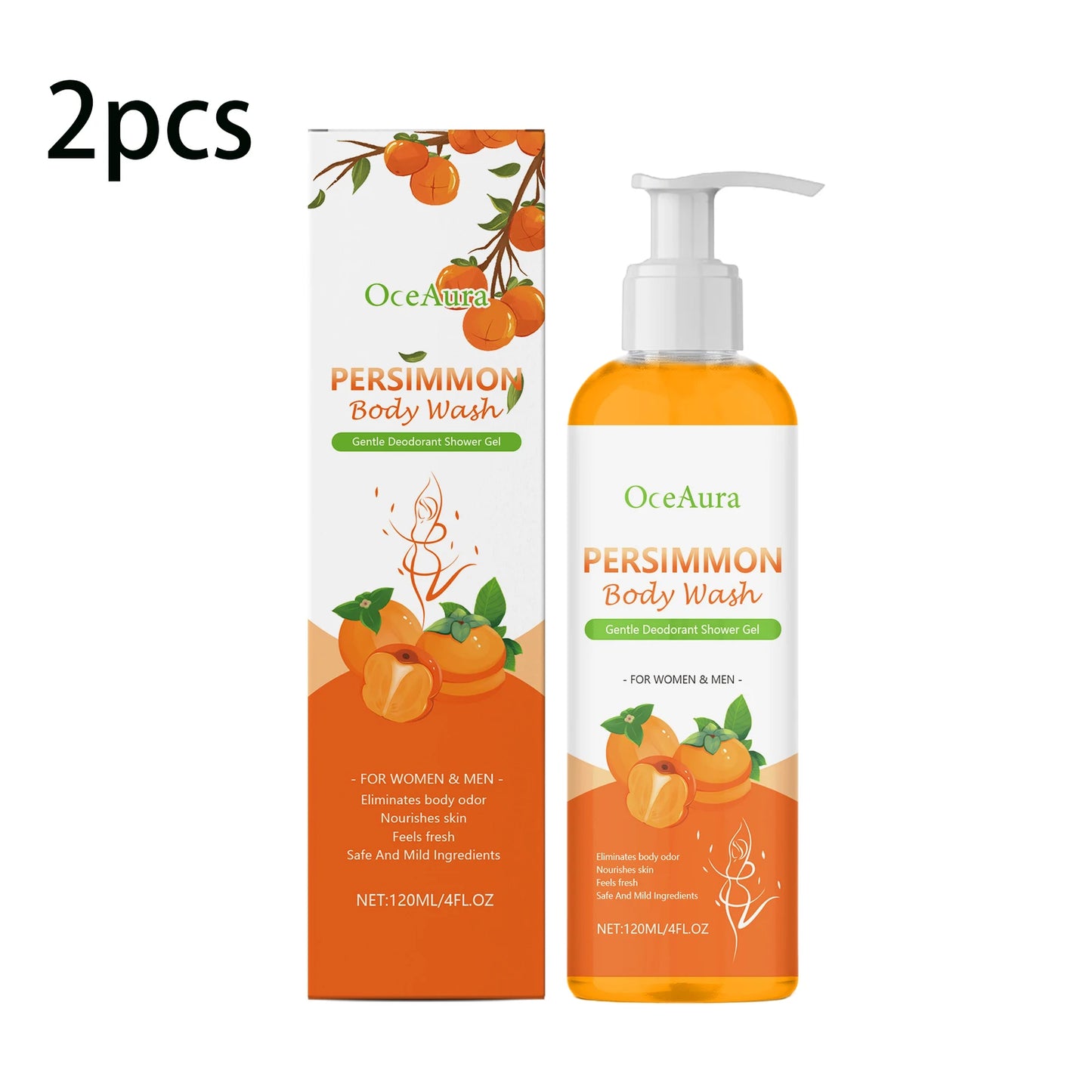 OCEAURA Persimmon Deodorizing Shower Gel Odor Remover Sweat Stains Body Cleaning Lasting Fragrance Smoothing Nourish Body Wash