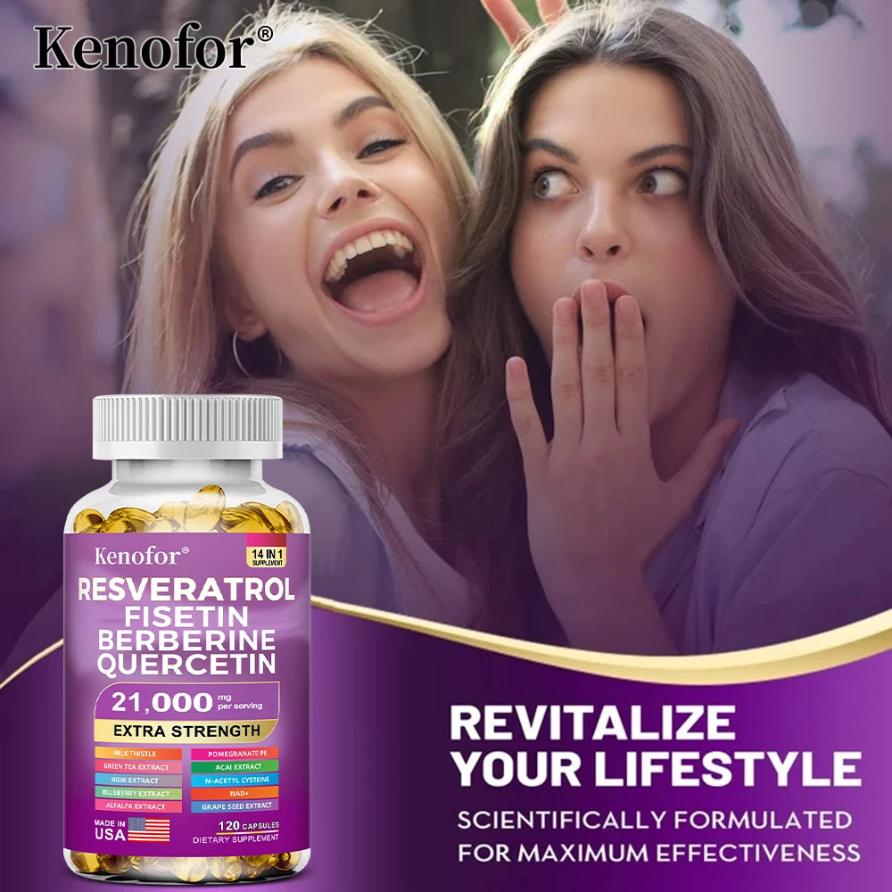 Resveratrol Supplement with Nad+, Berberine - 21000 Mg - Non-GMO and Gluten Free, 30/60/120 Capsules, Anti-Aging, Antioxidant
