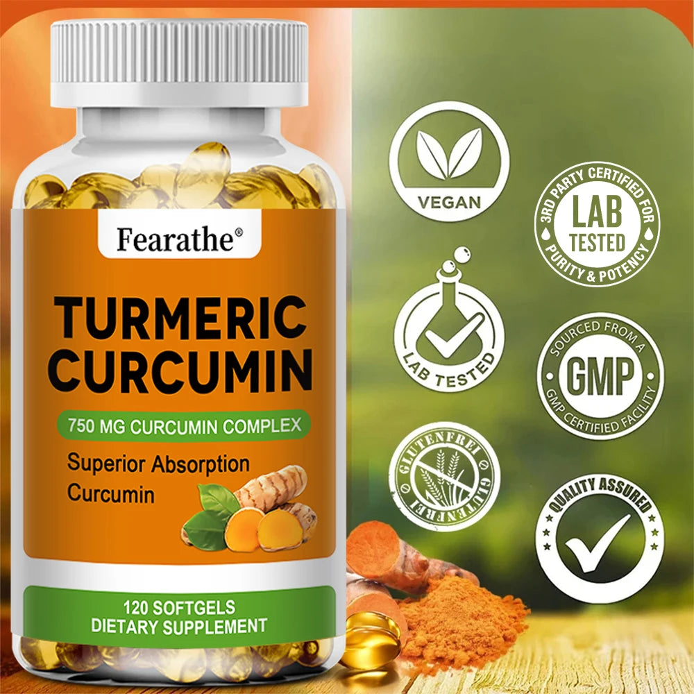 Organic High Quality Turmeric Curcumin Capsules - Joint, Brain Cognitive & Digestive Health, Antioxidant, Support Immune Health