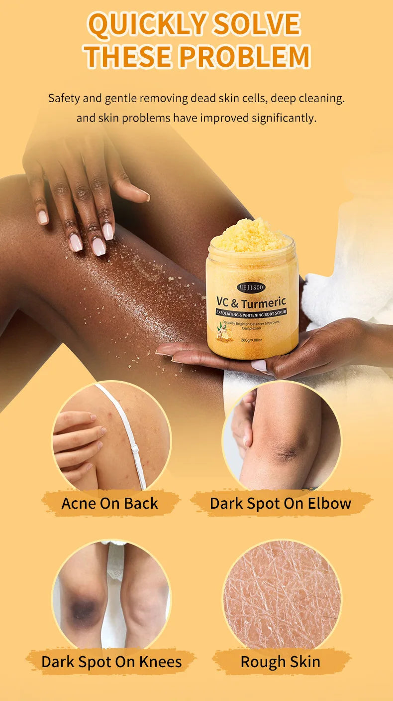 VC & Turmeric Exfoliating Body Scrub Whitening Brightening Remove Dead Skin Nourish Smooth Body Cleanser Skin Care