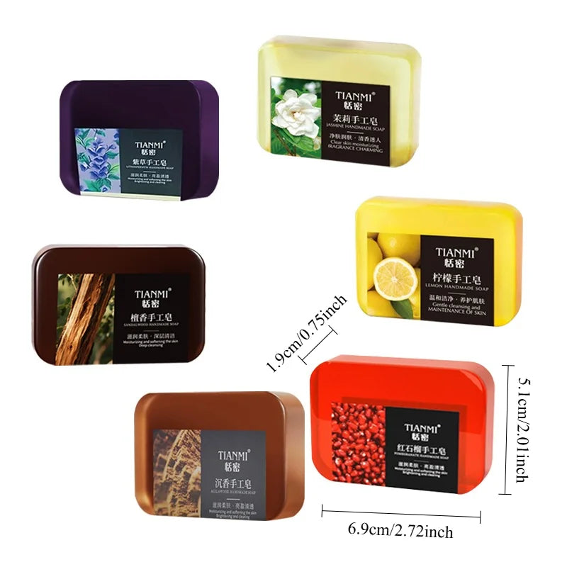 6PCS Fruit & Flower Scented Handmade Soap (Lemon, Jasmine, Sandalwood, and 3 Other Fragrances) – Gentle Facial Cleansing