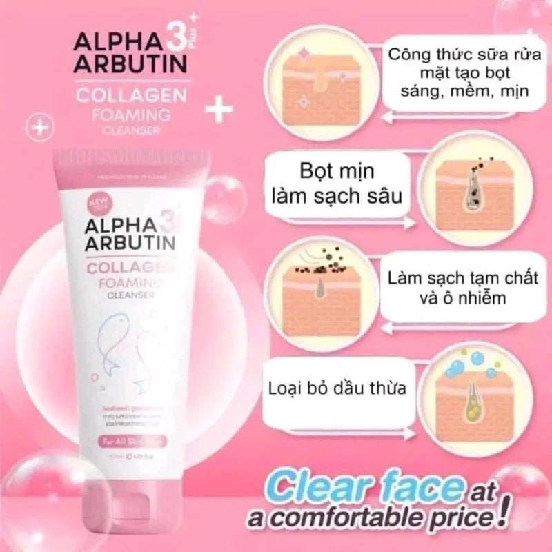 Thai Facial Cleanser ALPHA ARBUTIN 3 PLUS Deep Cleaning Pores Oil Dirt Without Blackhead Shrinkage Pores Cleansing 120ml