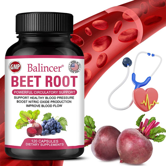 Beetroot Capsules Organic Beetroot Powder Extract + Black Pepper Nitric Oxide Production Blood Circulation Blood Pressure Health