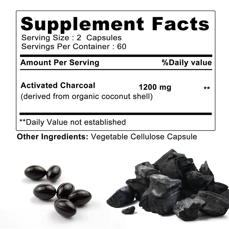 Activated Charcoal Capsules - Gut Health, Digestive Health, Bloating & Gas Relief, Detox, Colon Cleansing