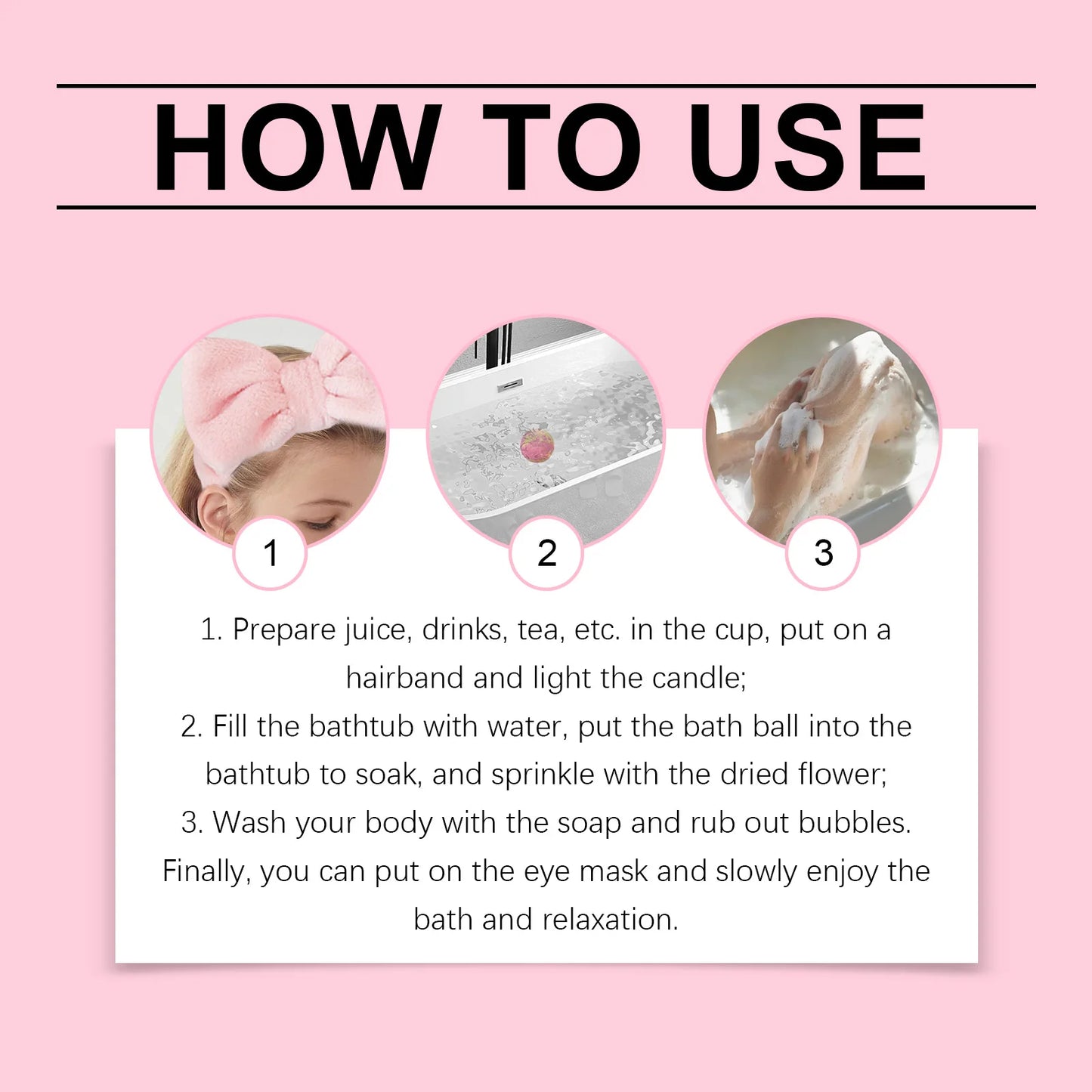 9 Piece Pink Bath Fragrance Set Contains Bath Bombs Hair Band Cup Scented Candle Etc Clean Body Relaxing Bath Kit for Woman Gift