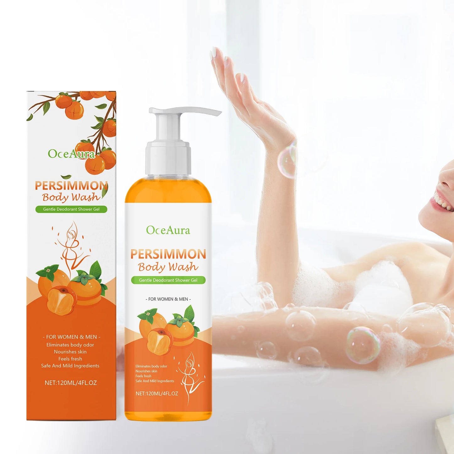 OCEAURA Persimmon Deodorizing Shower Gel Odor Remover Sweat Stains Body Cleaning Lasting Fragrance Smoothing Nourish Body Wash