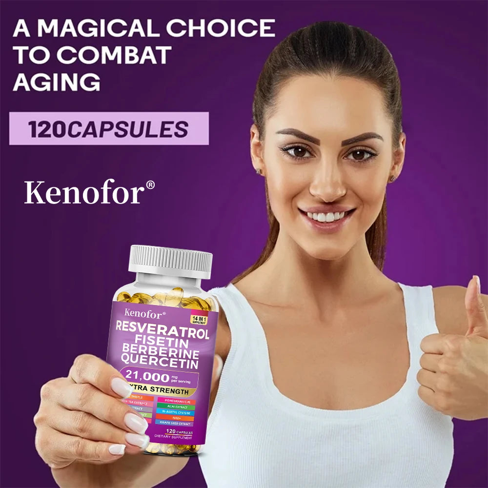 Resveratrol Supplement with Nad+, Berberine - 21000 Mg - Non-GMO and Gluten Free, 30/60/120 Capsules, Anti-Aging, Antioxidant