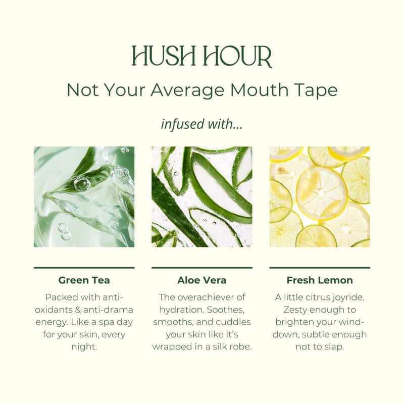 HUSH HOUR lemon-scented mouth tape box with 30 strips for restful sleep and enhanced breathing
