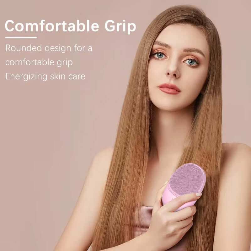 Light grey silicone sonic facial cleanser brush with compact design for deep skin cleansing