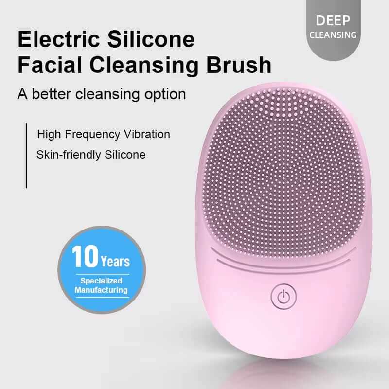 Light grey silicone sonic facial cleanser brush for deep skincare cleansing