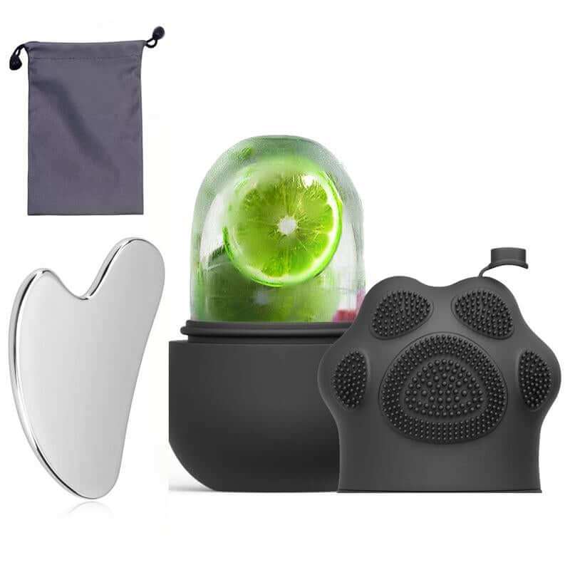 Facial Ice and Gua Sha Set with Silicone Ice Mold, Ice Roller, and Stainless Steel Tool for Skin Rejuvenation and Anti-Aging