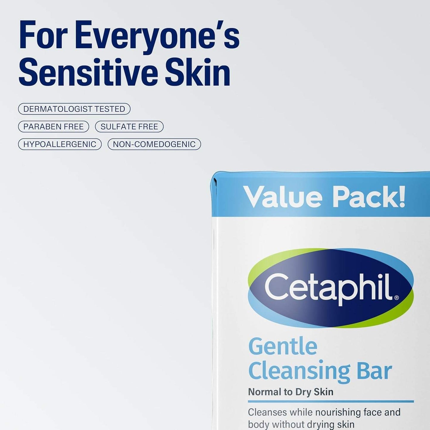 Gentle Cleansing Bar, 4.5 Oz Bar (Pack of 6), Nourishing Cleanser Bar for Dry, Sensitive Skin, Non-Comedogenic, (Packaging May Vary)
