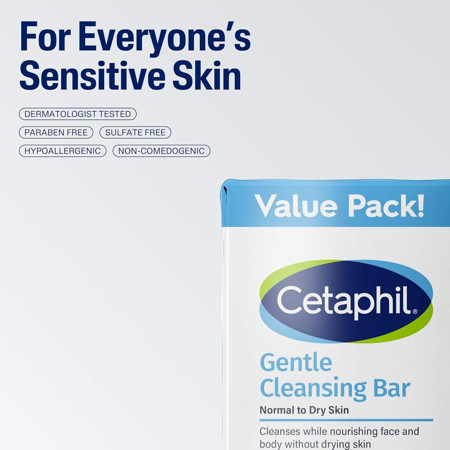 Gentle Cleansing Bar, 4.5 Oz Bar (Pack of 6), Nourishing Cleanser Bar for Dry, Sensitive Skin, Non-Comedogenic, (Packaging May Vary)