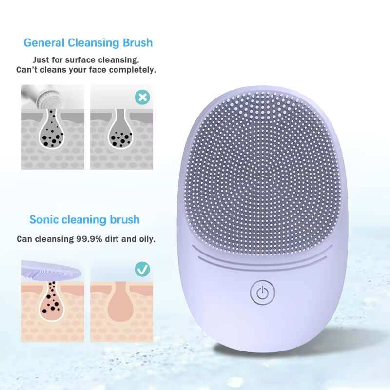 Light grey silicone sonic facial cleanser brush for deep skin cleansing and exfoliation