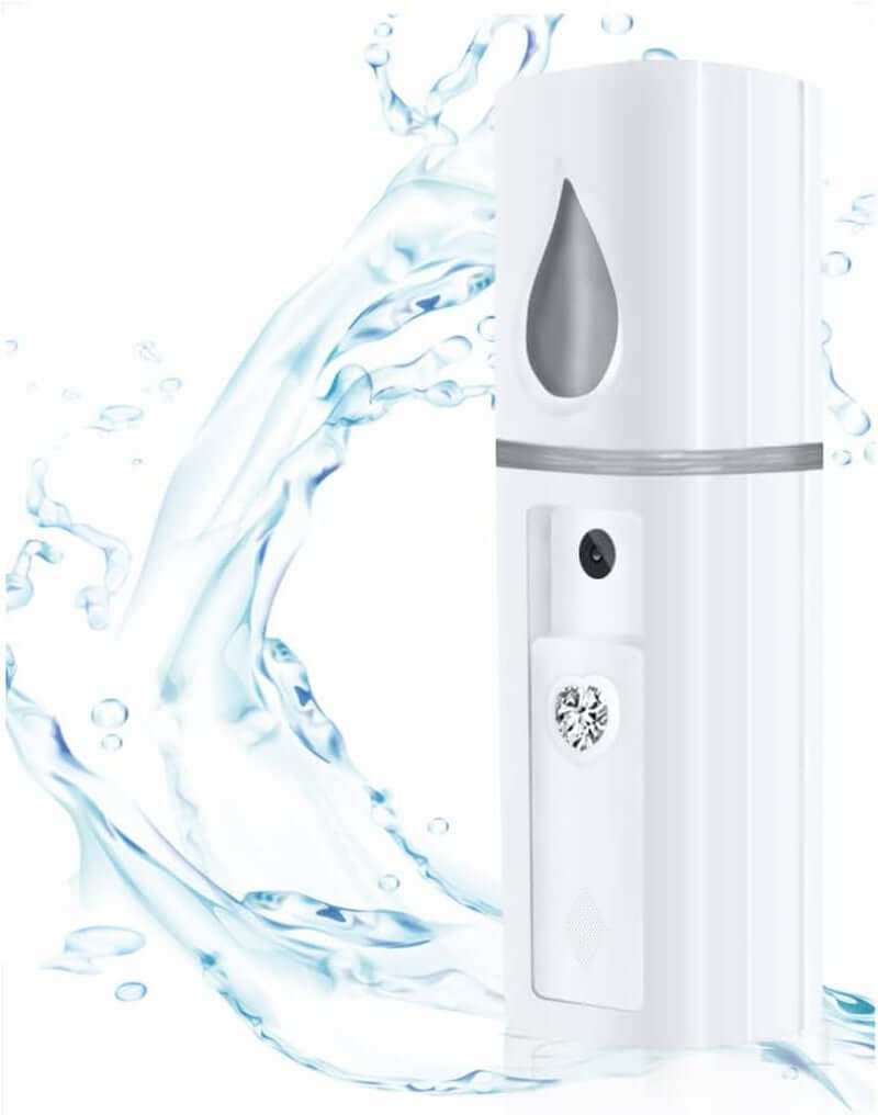 Compact white nano facial mister for instant skin hydration and deep moisturization
