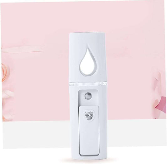 Compact white Nano Facial Mister delivering ultra-fine hydrating mist for all skin types