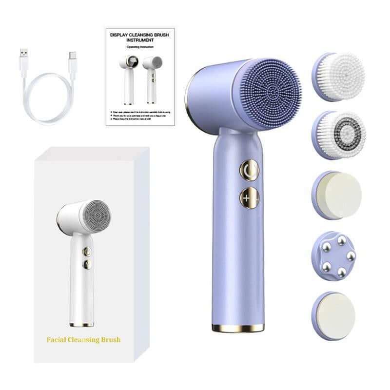 Electric facial cleansing brush set with 6 interchangeable heads for deep cleansing and gentle exfoliation