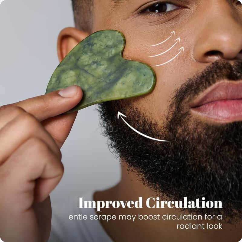 Jade Roller & Gua Sha Set for skin rejuvenation and slimming, promoting circulation and reducing puffiness.