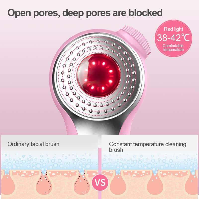 Electric silicone facial cleansing brush with red and blue light therapy for deep skin cleansing and massage