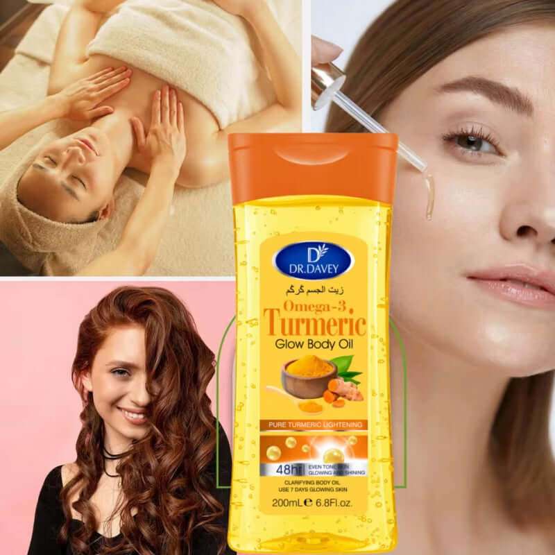 Bottle of Golden Glow Body Elixir turmeric omega-3 body oil for radiant skin