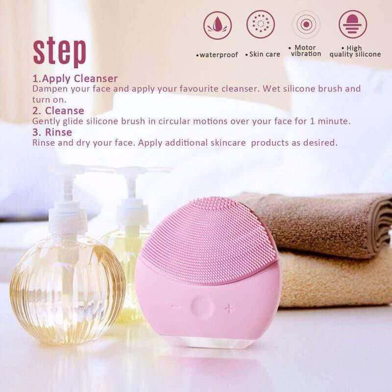 Waterproof sonic facial brush with rotating silicone head for deep pore cleansing and skin rejuvenation