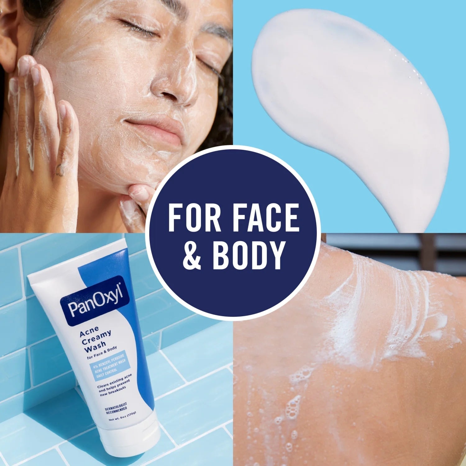4% Benzoyl Peroxide acne creamy wash by PanOxyl for clear skin, gentle daily cleanser with aloe and jojoba oil, 6 oz bottle