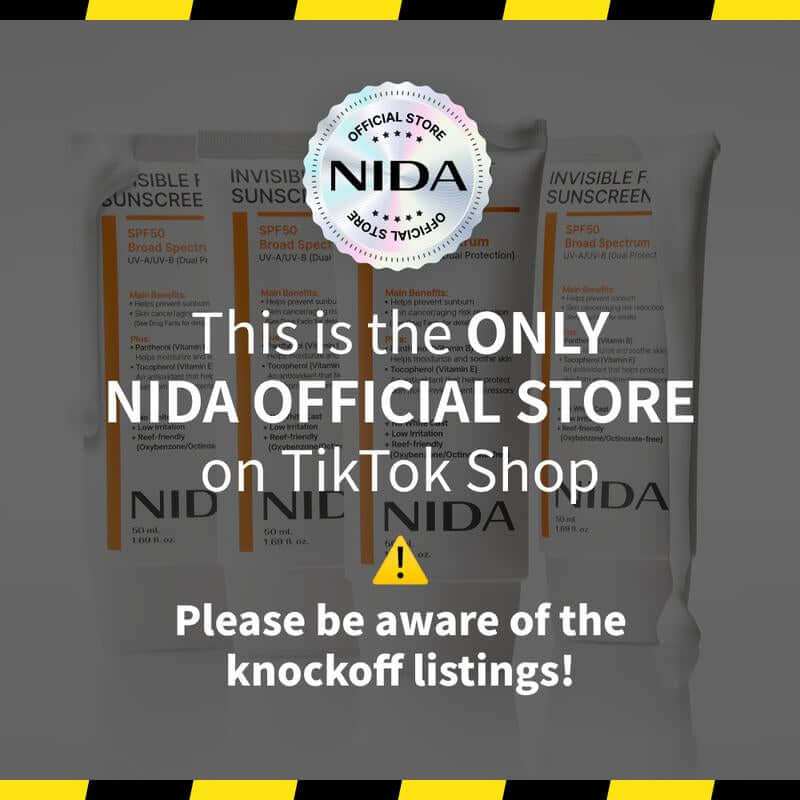 NIDA Invisible Fit Sunscreen SPF 50 tube with lightweight, invisible sun protection and nourishing ingredients