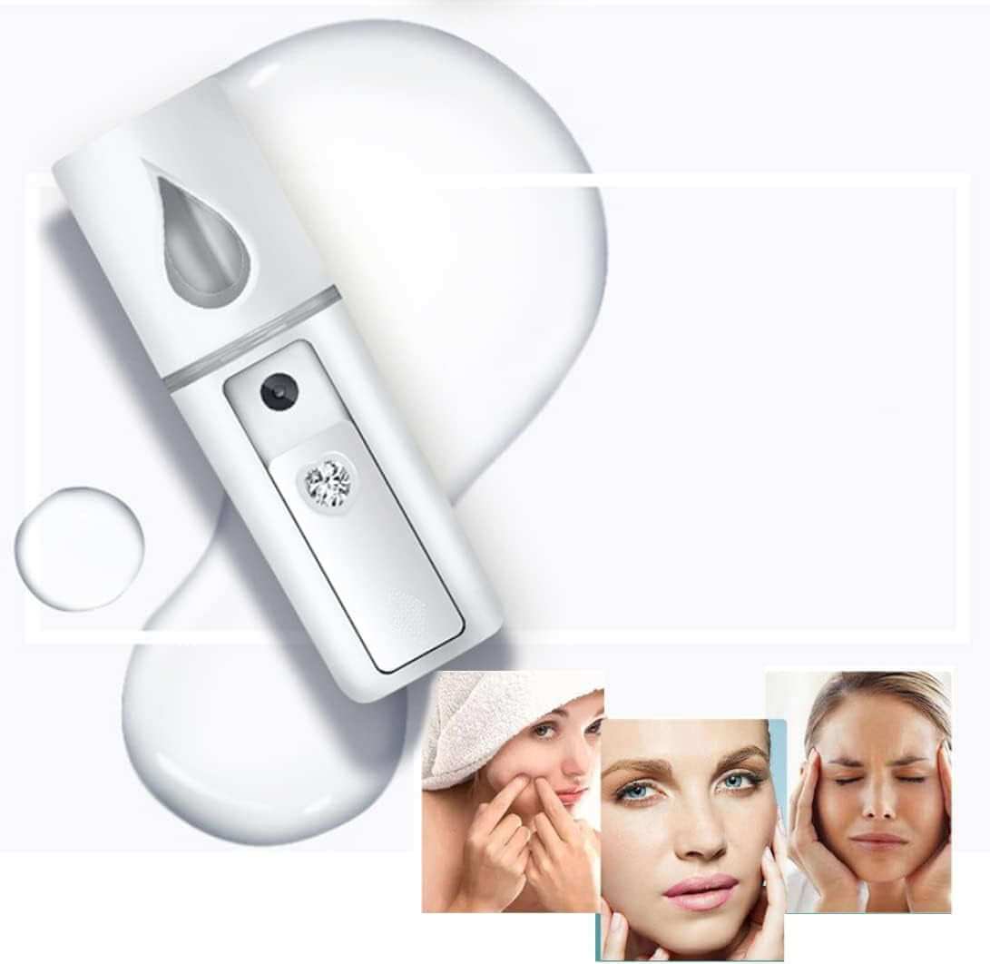 Compact white Nano Facial Mister for instant skin hydration and deep moisturization.